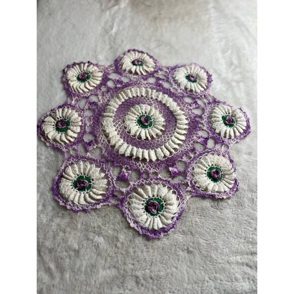 Crocheted purple flower rounded granny Doily - Picture 5 of 5
